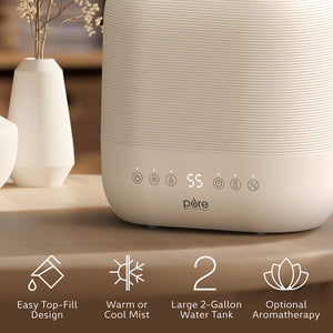 HUME™ Sense Warm & Cool Mist Top Fill Humidifier - Easy Top-Fill Design, Warm Or Cool Mist, Large 2-Gallon Water Tank, And Optional Aromatherapy
