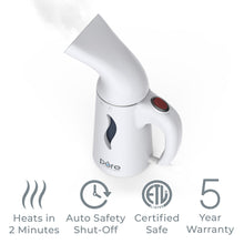 Load image into Gallery viewer, PureSteam™ Portable Fabric Steamer - White | Heats in 2 minutes with auto safety shut-off