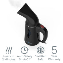 Load image into Gallery viewer, PureSteam™ Portable Fabric Steamer - Black | Heats in 2 minutes with auto safety shut-off