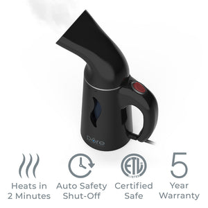 PureSteam™ Portable Fabric Steamer - Black | Heats in 2 minutes with auto safety shut-off