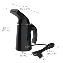 Load image into Gallery viewer, PureSteam™ Portable Fabric Steamer - Black | Steamer dimensions