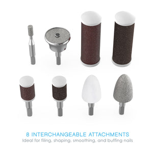 PurePedi™ Deluxe 10-Piece Pedicure Set - 8 Interchangeable Attachments - Ideal For Filing, Shaping, Smoothing, And Buffing Nails
