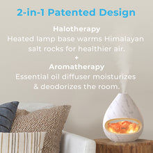 Load image into Gallery viewer, PureGlow™ Crystal Himalayan Salt Rock Lamp &amp; Essential Oil Diffuser - Marble | 2-in-1 Patented Design | Halotherapy - Heated Lamp Base Warms Himalayan Salt Rocks For Healthier Air. Aromatherapy - Essential Oil Diffuser Moisturizes &amp; Deodorizes The Room