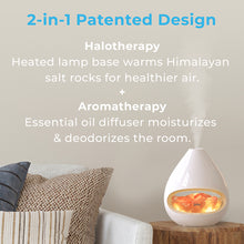 Load image into Gallery viewer, PureGlow™ Crystal Himalayan Salt Rock Lamp &amp; Essential Oil Diffuser - White | 2-in-1 Patented Design | Halotherapy - Heated Lamp Base Warms Himalayan Salt Rocks For Healthier Air. Aromatherapy - Essential Oil Diffuser Moisturizes &amp; Deodorizes The Room
