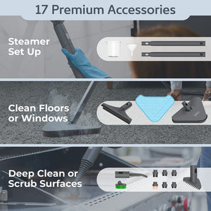 PureClean™ XL Rolling Steam Cleaner | 17 Premium Accessories, Steamer Set Up, Clean Floors And Windows, Deep Clean And Scrub Surfaces