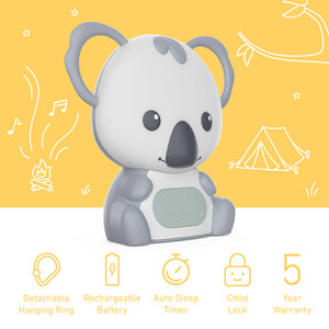PureBaby® Hanging Koala Sound Machine Features a Detachable Hanging Ring, Rechargeable Battery, Auto  Sleep Timer and a Child Lock.