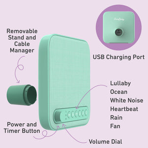 PureBaby Sound Machine - Removaable Stand And Cable Manager, USB Charging Port, Power And Timer Button, And Volume Dial | Pure Enrichment® Official Site