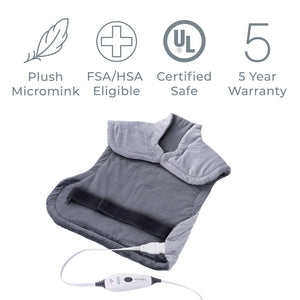 PureRelief® XL Extra-Long Back & Neck Heating Pad, Gray. FSA/HSA Eligible.