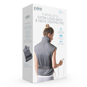PureRelief® XL Extra-Long Back & Neck Heating Pad, Gray. Packaging Image.
