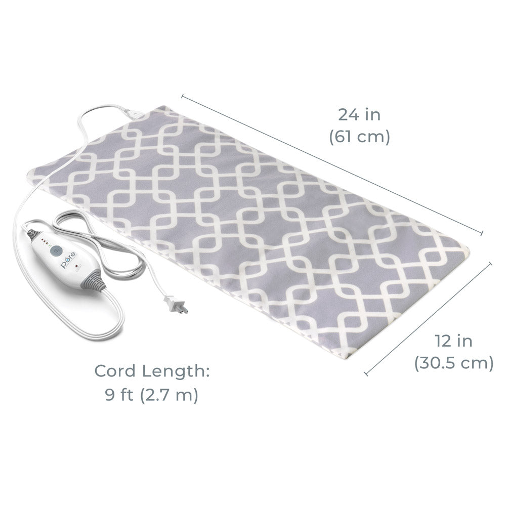 Load image into Gallery viewer, PureRelief™ Express Designer Series Heating Pad 12&quot; x 24&quot; | Gray Trellis